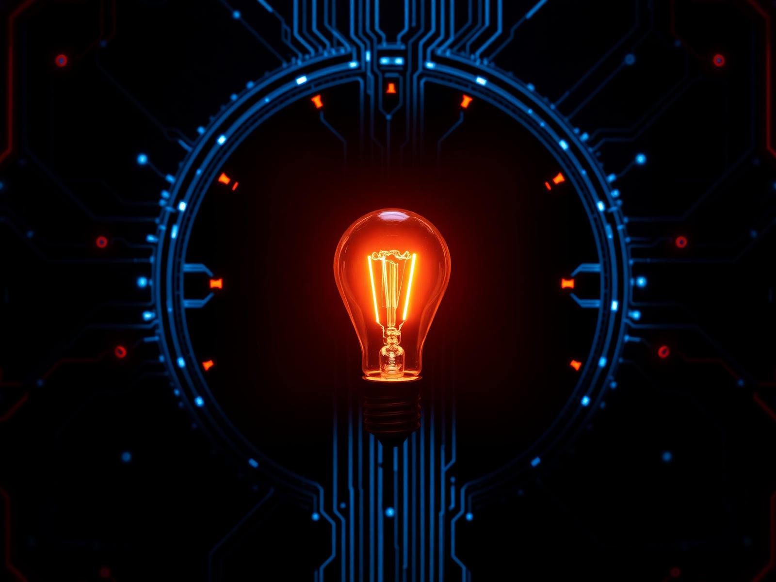 Ideia iluminada conectada a circuitos digitais